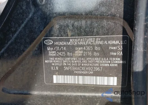 2014 Hyundai Sonata Gls from USA, damaged, VIN 5NPEB4ACXEH923967